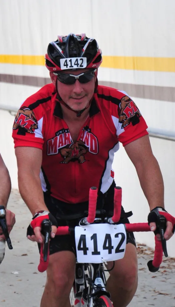 Kirsch participating in a cycling marathon